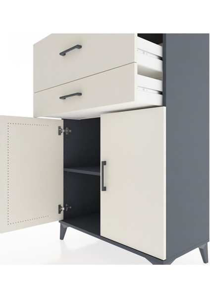 Hyperion Dolap Tek Raflı 2 Çekmeceli 2 Kapaklı 88X44X134 Antrasit-Aytaşı indirimleri