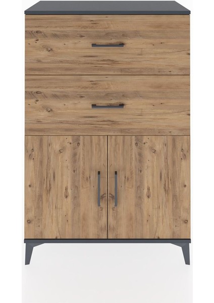 Hyperion Dolap Tek Raflı 2 Çekmeceli 2 Kapaklı 88X44X134 Antrasit-Çam