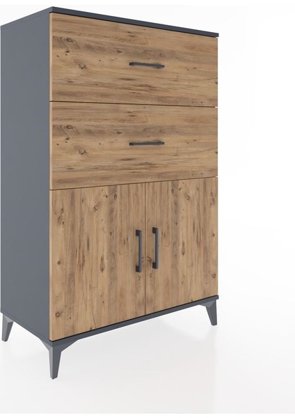 Hyperion Dolap Tek Raflı 2 Çekmeceli 2 Kapaklı 88X44X134 Antrasit-Çam fiyatları