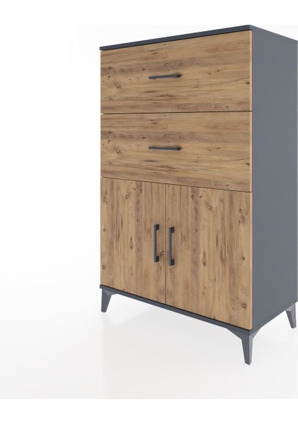 Hyperion Dolap Tek Raflı 2 Çekmeceli 2 Kapaklı 88X44X134 Antrasit-Çam modelleri