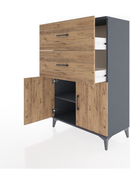 Hyperion Dolap Tek Raflı 2 Çekmeceli 2 Kapaklı 88X44X134 Antrasit-Çam fırsatları