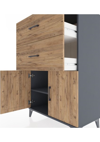 Hyperion Dolap Tek Raflı 2 Çekmeceli 2 Kapaklı 88X44X134 Antrasit-Çam indirimleri