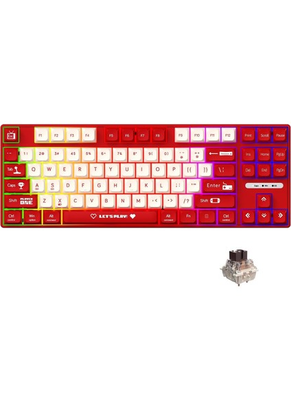 Ajazz AK870 Mc Kablolu Mekanik Oyun Klavyesi Kırmızı Klavye Brown Switch