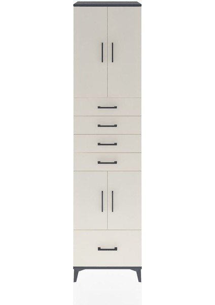 Hyperion Dolap 4 Raflı 5 Çekmeceli 4 Kapaklı 60X44X243 Antrasit-Aytaşı