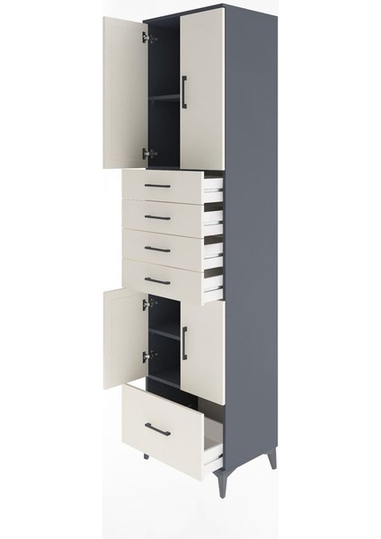 Hyperion Dolap 4 Raflı 5 Çekmeceli 4 Kapaklı 60X44X243 Antrasit-Aytaşı fırsatları