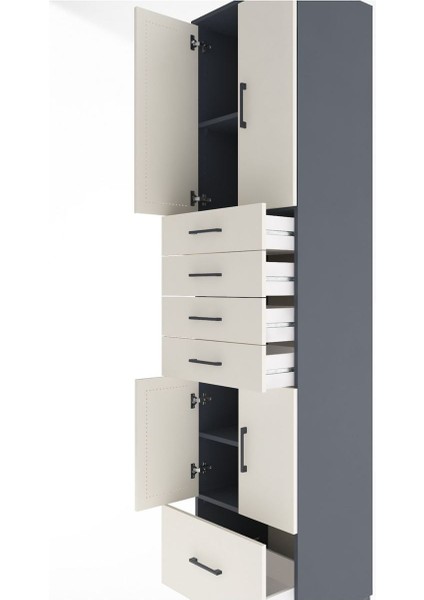 Hyperion Dolap 4 Raflı 5 Çekmeceli 4 Kapaklı 60X44X243 Antrasit-Aytaşı indirimleri