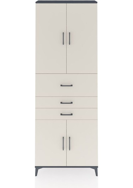 Arges Dolap 4 Raflı 3 Çekmeceli 4 Kapaklı 88X30X243 Antrasit-Aytaşı
