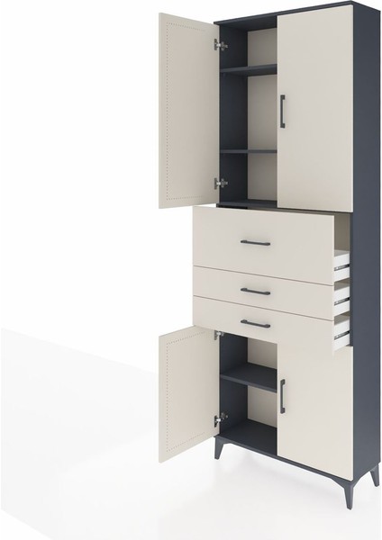 Arges Dolap 4 Raflı 3 Çekmeceli 4 Kapaklı 88X30X243 Antrasit-Aytaşı fırsatları