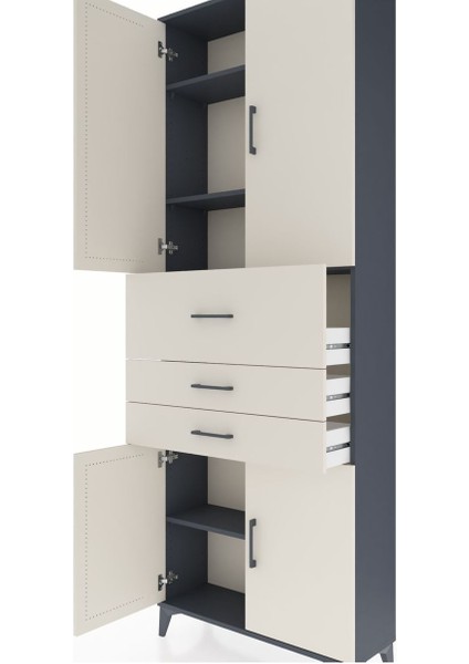 Arges Dolap 4 Raflı 3 Çekmeceli 4 Kapaklı 88X30X243 Antrasit-Aytaşı indirimleri