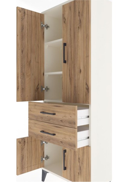 Arges Dolap 3 Raflı 2 Çekmeceli 4 Kapaklı 60X30X163 Aytaşı-Çam indirimleri