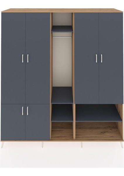 Kronos Dolap 15 Raflı 5 Kapaklı Tek Askılı 220X59X243 Çam-Antrasit/antrasit