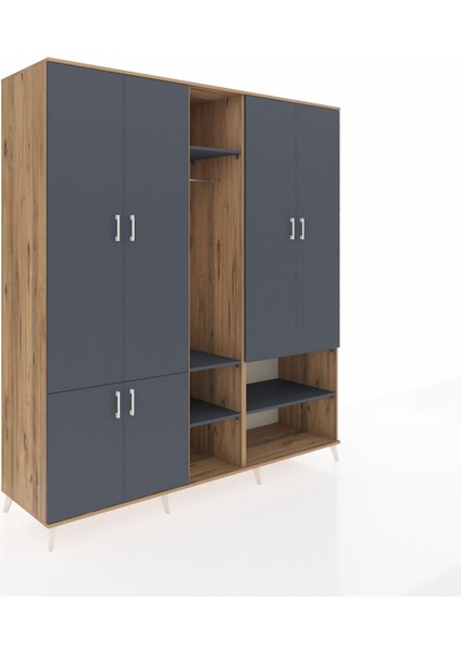 Kronos Dolap 15 Raflı 5 Kapaklı Tek Askılı 220X59X243 Çam-Antrasit/antrasit fiyatları