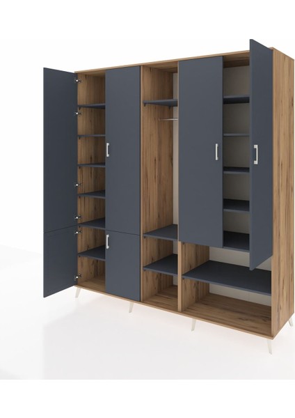 Kronos Dolap 15 Raflı 5 Kapaklı Tek Askılı 220X59X243 Çam-Antrasit/antrasit modelleri