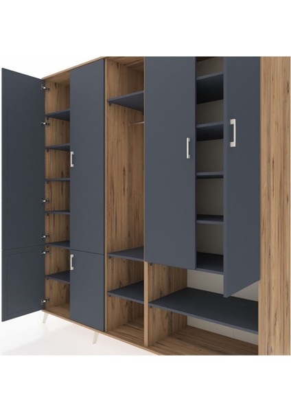 Kronos Dolap 15 Raflı 5 Kapaklı Tek Askılı 220X59X243 Çam-Antrasit/antrasit fırsatları