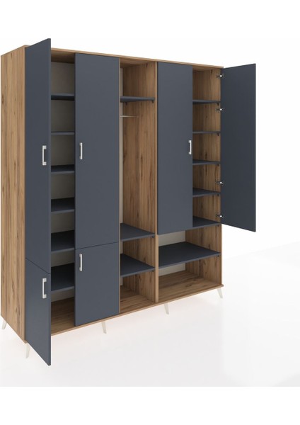 Kronos Dolap 15 Raflı 5 Kapaklı Tek Askılı 220X59X243 Çam-Antrasit/antrasit indirimleri