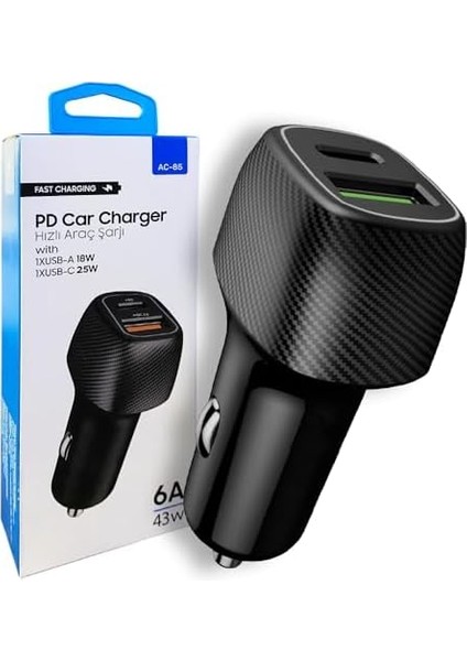 Ac-85 Pd Charge 3.0 Usbx2 6A 38 Watt Araç Içi Hızlı Şarj Aleti Type C Girişli Araç Şarjı, fiyatları
