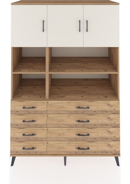 Kronos Dolap 8 Raflı 8 Çekmeceli 3 Kapaklı 132X59X195 Çam-Aytaşı/çam