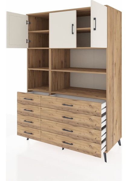 Kronos Dolap 8 Raflı 8 Çekmeceli 3 Kapaklı 132X59X195 Çam-Aytaşı/çam modelleri