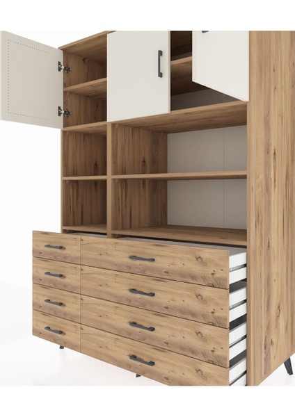 Kronos Dolap 8 Raflı 8 Çekmeceli 3 Kapaklı 132X59X195 Çam-Aytaşı/çam fırsatları
