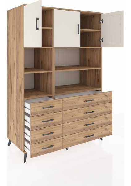 Kronos Dolap 8 Raflı 8 Çekmeceli 3 Kapaklı 132X59X195 Çam-Aytaşı/çam indirimleri