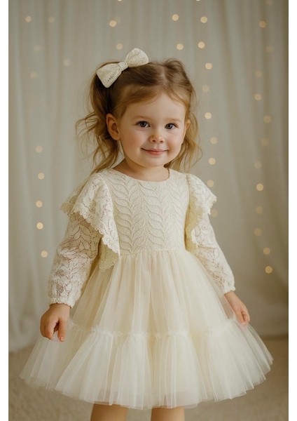Kız Bebek Elbise Kız Çocuk Elbise Doğum Günü Parti Düğün Elbise Dantelli Kısa Kol Astarlı Elbise