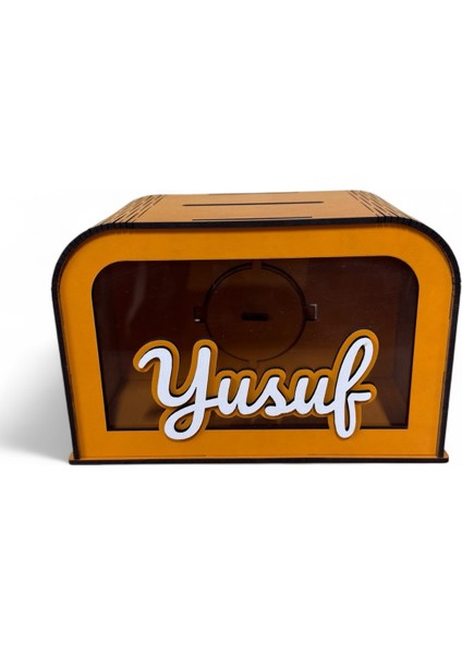 Kişiye Özel Isme Özel Ahşap Kumbara – Hediye & Para Biriktirme Kutusu - Turuncu