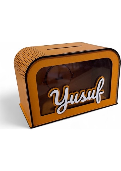 Kişiye Özel Isme Özel Ahşap Kumbara – Hediye & Para Biriktirme Kutusu - Turuncu modelleri