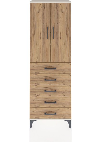 Arges Dolap 3 Raflı 5 Çekmeceli 2 Kapaklı 60X30X182 Aytaşı-Çam