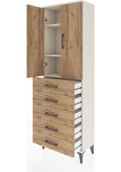 Arges Dolap 3 Raflı 5 Çekmeceli 2 Kapaklı 60X30X182 Aytaşı-Çam fırsatları