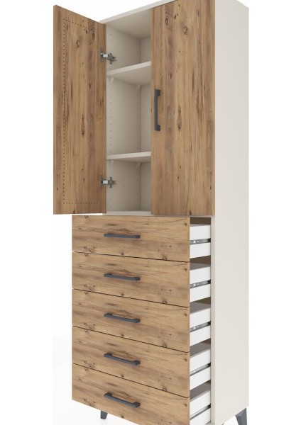 Arges Dolap 3 Raflı 5 Çekmeceli 2 Kapaklı 60X30X182 Aytaşı-Çam indirimleri