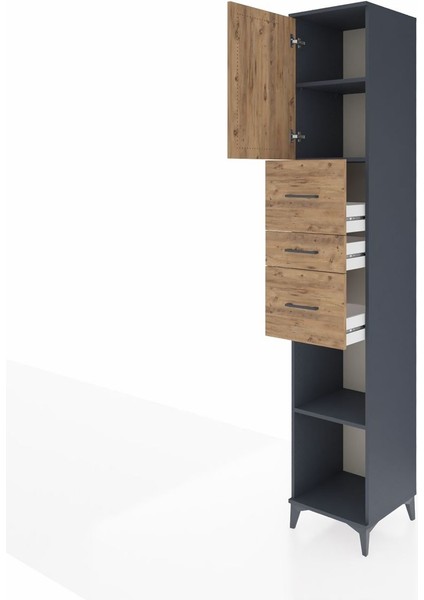 Hyperion Dolap 3 Raflı 3 Çekmeceli Tek Kapaklı 44X44X243 Antrasit-Çam fırsatları