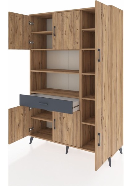 Hyperion Dolap 10 Raflı Tek Çekmeceli 6 Kapaklı 132X44X195 Çam-Çam/antrasit modelleri