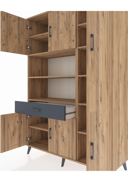 Hyperion Dolap 10 Raflı Tek Çekmeceli 6 Kapaklı 132X44X195 Çam-Çam/antrasit fırsatları