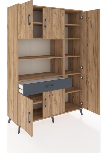 Hyperion Dolap 10 Raflı Tek Çekmeceli 6 Kapaklı 132X44X195 Çam-Çam/antrasit indirimleri