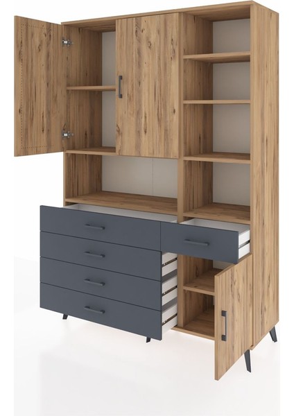 Hyperion Dolap 8 Raflı 5 Çekmeceli 3 Kapaklı 132X44X195 Çam-Çam/antrasit modelleri