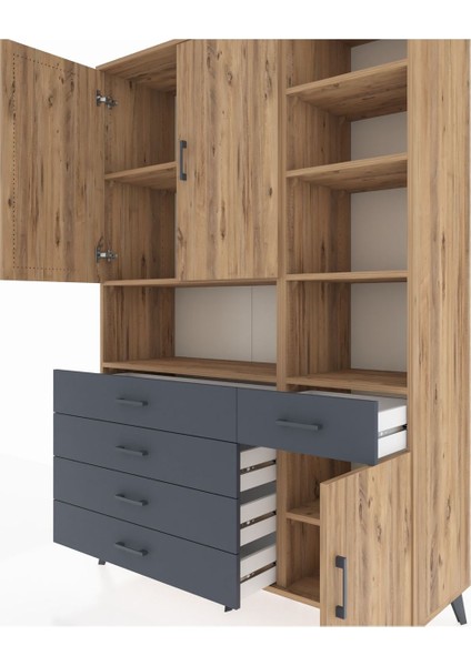 Hyperion Dolap 8 Raflı 5 Çekmeceli 3 Kapaklı 132X44X195 Çam-Çam/antrasit fırsatları