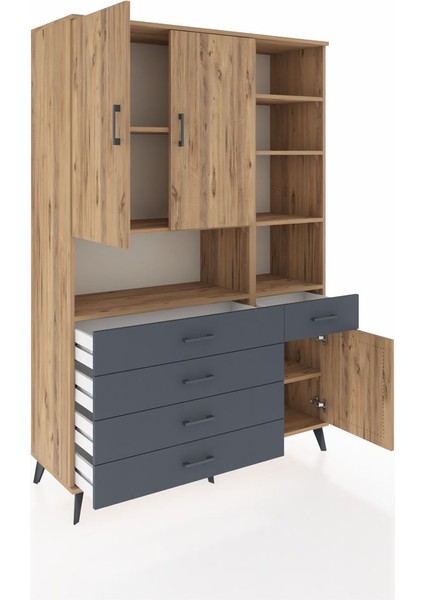 Hyperion Dolap 8 Raflı 5 Çekmeceli 3 Kapaklı 132X44X195 Çam-Çam/antrasit indirimleri