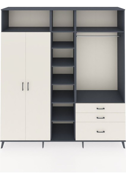 Hyperion Dolap 9 Raflı 3 Çekmeceli 2 Askılı 220X44X243 Antrasit-Aytaşı/aytaşı