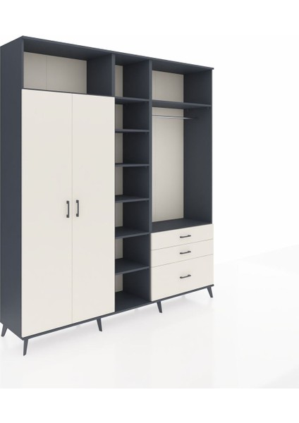 Hyperion Dolap 9 Raflı 3 Çekmeceli 2 Askılı 220X44X243 Antrasit-Aytaşı/aytaşı fiyatları
