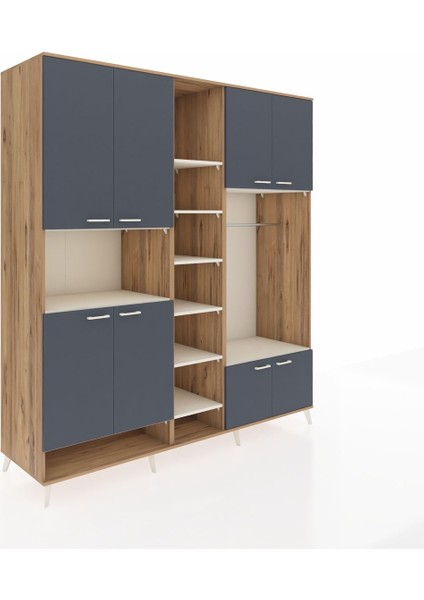 Kronos Dolap 18 Raflı 8 Kapaklı Tek Askılı 220X59X243 Çam-Antrasit/aytaşı fiyatları