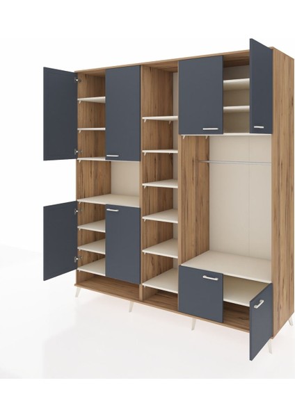 Kronos Dolap 18 Raflı 8 Kapaklı Tek Askılı 220X59X243 Çam-Antrasit/aytaşı modelleri