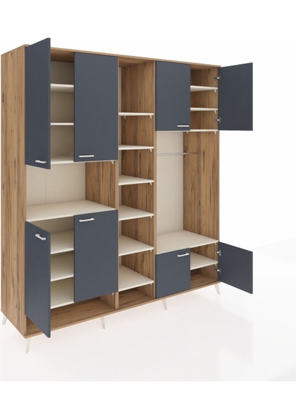 Kronos Dolap 18 Raflı 8 Kapaklı Tek Askılı 220X59X243 Çam-Antrasit/aytaşı indirimleri