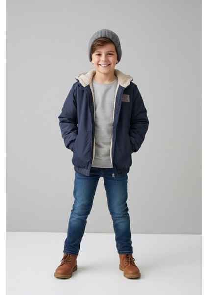 Classic Peluş Astarlı Fermuarlı Unisex Çocuk mevsimlik mont - Lacivert