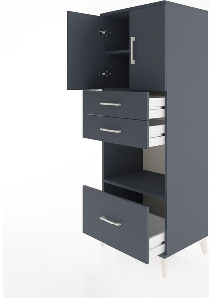 Hyperion Dolap 3 Raflı 3 Çekmeceli 2 Kapaklı 60X44X163 Antrasit-Antrasit fırsatları