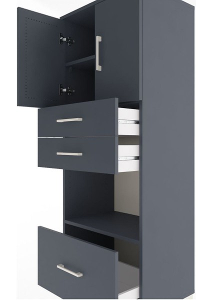 Hyperion Dolap 3 Raflı 3 Çekmeceli 2 Kapaklı 60X44X163 Antrasit-Antrasit indirimleri