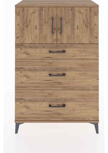 Hyperion Dolap Tek Raflı 3 Çekmeceli 2 Kapaklı 88X44X134 Çam-Çam