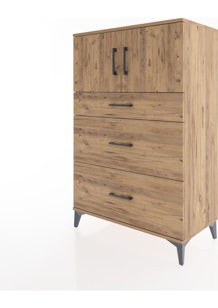 Hyperion Dolap Tek Raflı 3 Çekmeceli 2 Kapaklı 88X44X134 Çam-Çam modelleri