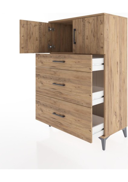 Hyperion Dolap Tek Raflı 3 Çekmeceli 2 Kapaklı 88X44X134 Çam-Çam fırsatları