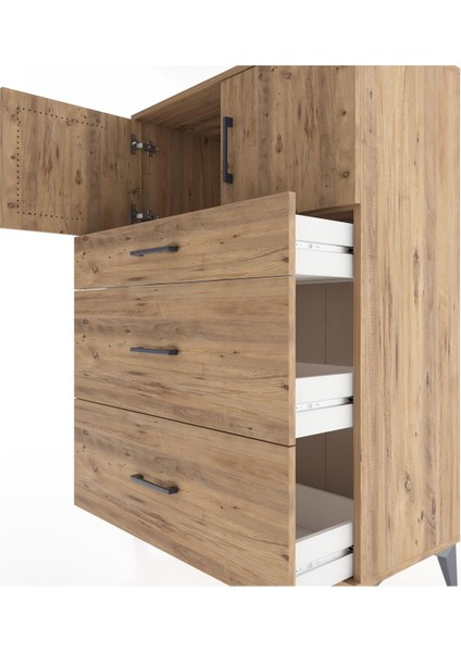 Hyperion Dolap Tek Raflı 3 Çekmeceli 2 Kapaklı 88X44X134 Çam-Çam indirimleri