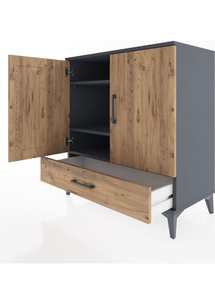 Hyperion Şifonyer 3 Raflı Tek Çekmeceli 2 Kapaklı 88X44X96 Antrasit-Çam fırsatları